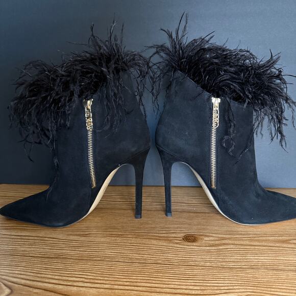 Michael Kors Black Suede Feather Trim Whitby Heeled Pointed Toe Booties Women 10 - Picture 5 of 11